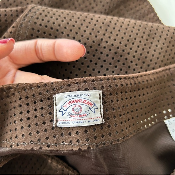 Vintage Armani Jeans Suede Brown mini skirt size 8 - Picture 10 of 15